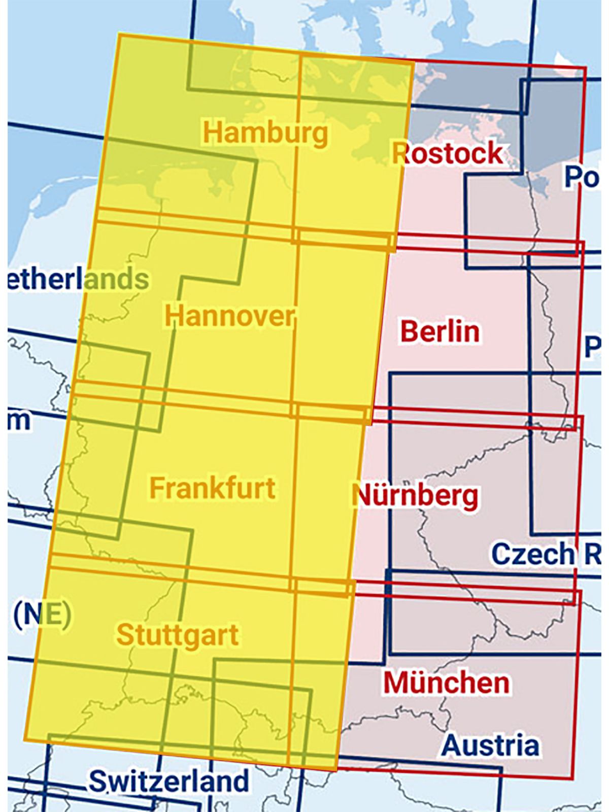 Hamburg / Hannover / Frankfurt / Stuttgart - Zusammengesetzte ICAO Karte mit Folie, 2024