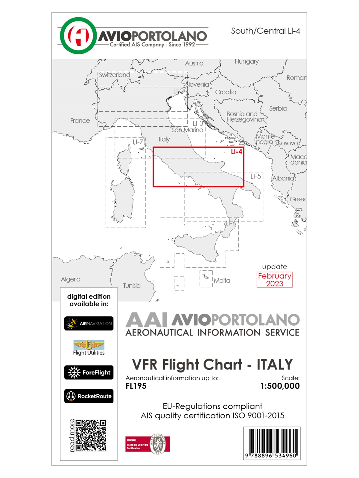 Italy LI-4 - AvioPortolano VFR Chart, Paper, laminated, folded, 2024