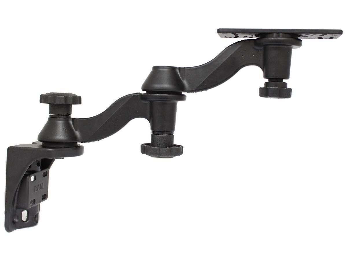 RAM Mounts Doppel-Schwenkarm für vertikale Wandbefestigung - Vertikal-Basis, rechteckige Universal-Platte (ca. 158 x 50 mm, diverse Lochraster), im Po
