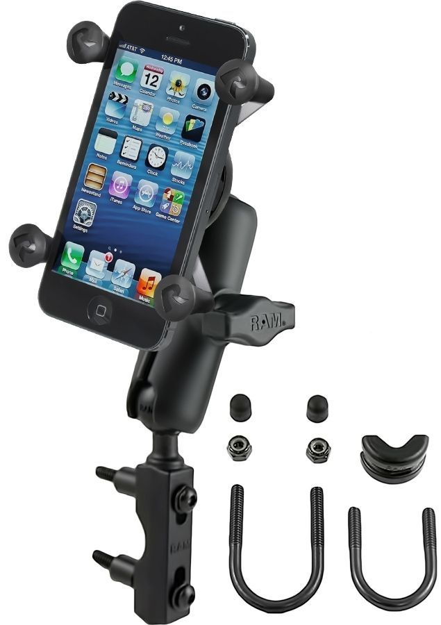 RAM Mounts X-Grip Motorrad-Halterung für Smartphones bis 82,6 mm Breite - B-Kugel (1 Zoll), Basisbefestigung (Lenker/Bremse/Kupplung), mittlerer Verbi