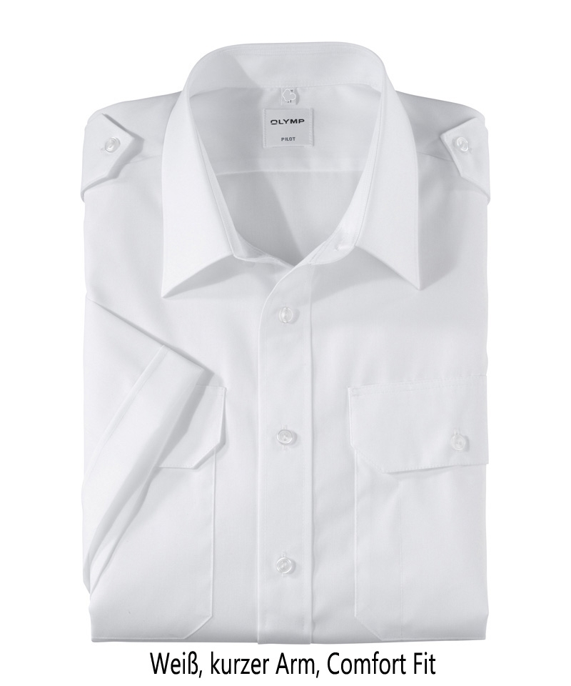 Pilot Shirt white - short sleeve, comfort fit, siz