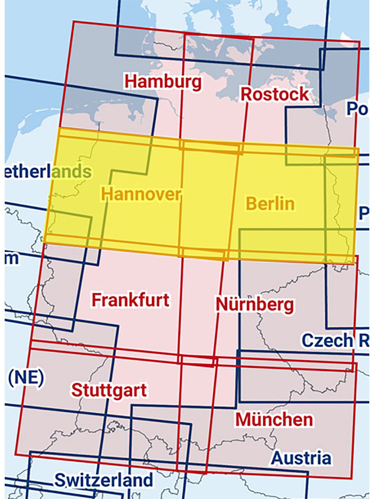 Berlin / Hannover - Zusammengesetzte ICAO Karte mit Folie