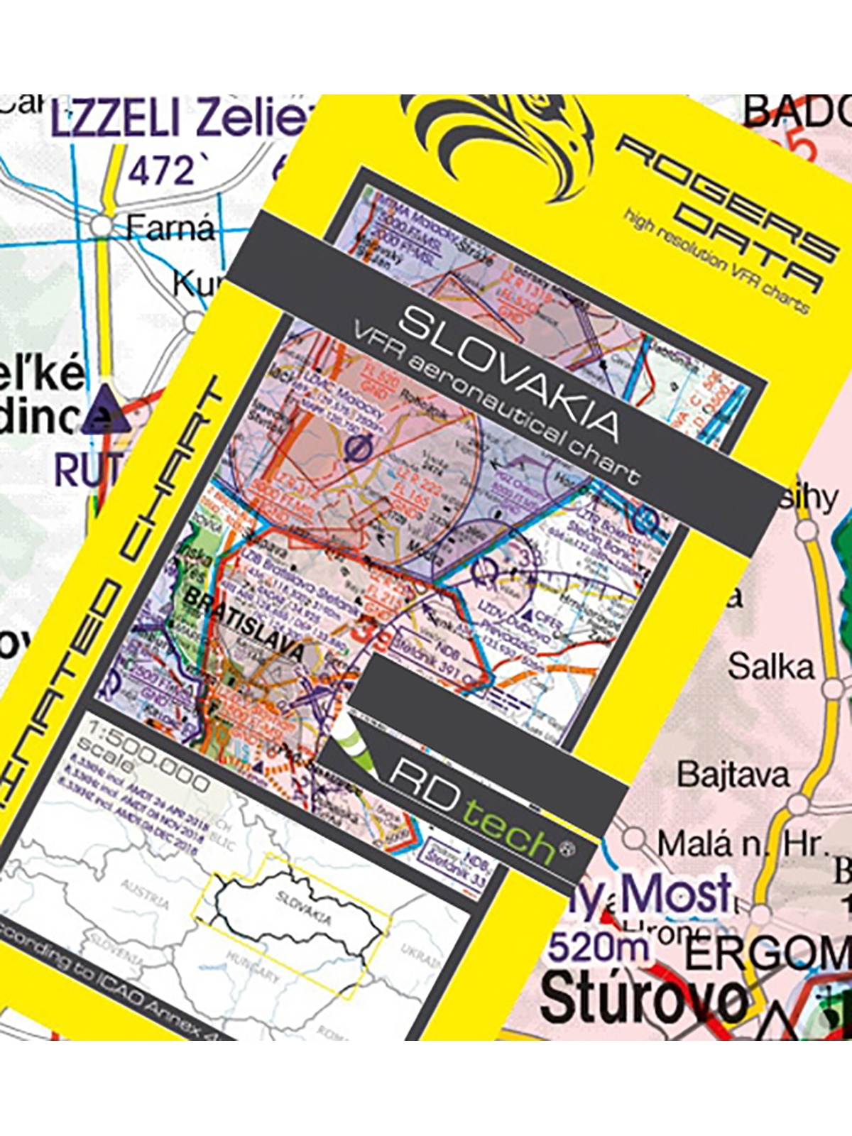 Slowakei - Rogers Data VFR Karte, 1:500.000, laminiert, gefaltet, 2024 Slowakei - Rogers Data VFR Karte, 1:500.000, laminiert, gefaltet, 2024