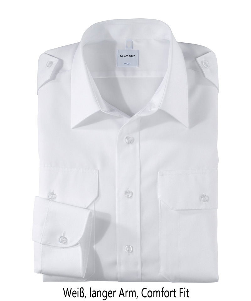 Pilot Shirt white - long sleeve, comfort fit, size