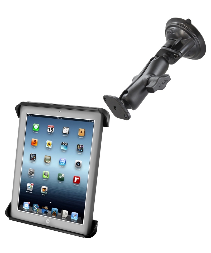 RAM Mounts Saugfuss-Halterung für 10 Zoll Tablets - mittlerer Verbindungsarm, Diamond-Basisplatte (Trapez), runde Basisplatte (AMPS), Tab-Tite Haltesc