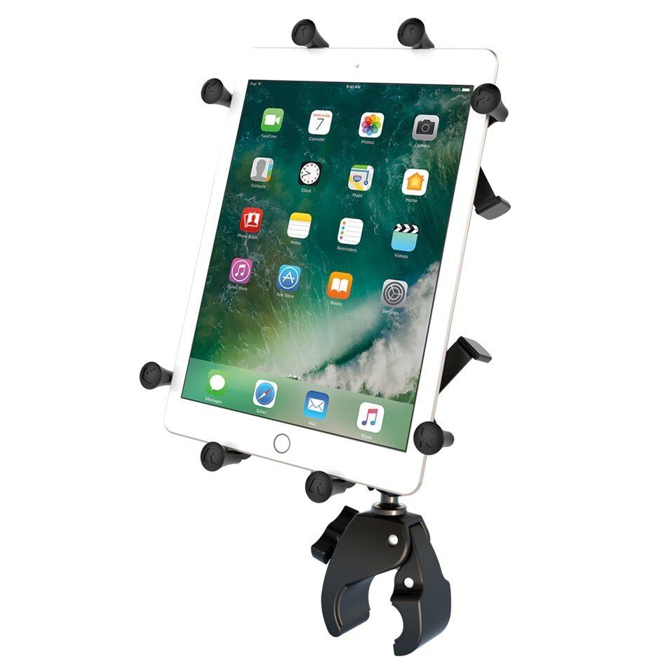 RAM Mounts X-Grip Klemm-Halterung für Tablets (10 Zoll) - B-Kugel (1 Zoll), kleine Tough-Claw, langer Verbindungsarm, Rotor-Adapter