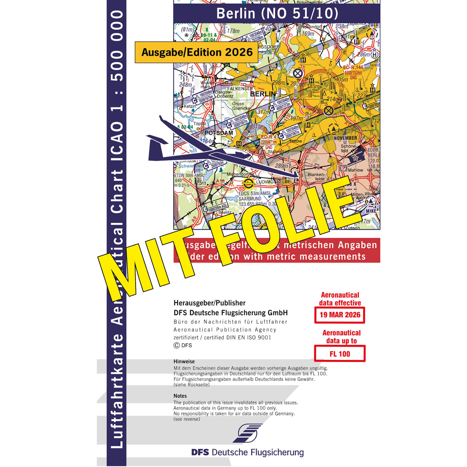 ICAO Segelflugkarte Deutschland, Berlin, 2026, gefaltet, mit Folie