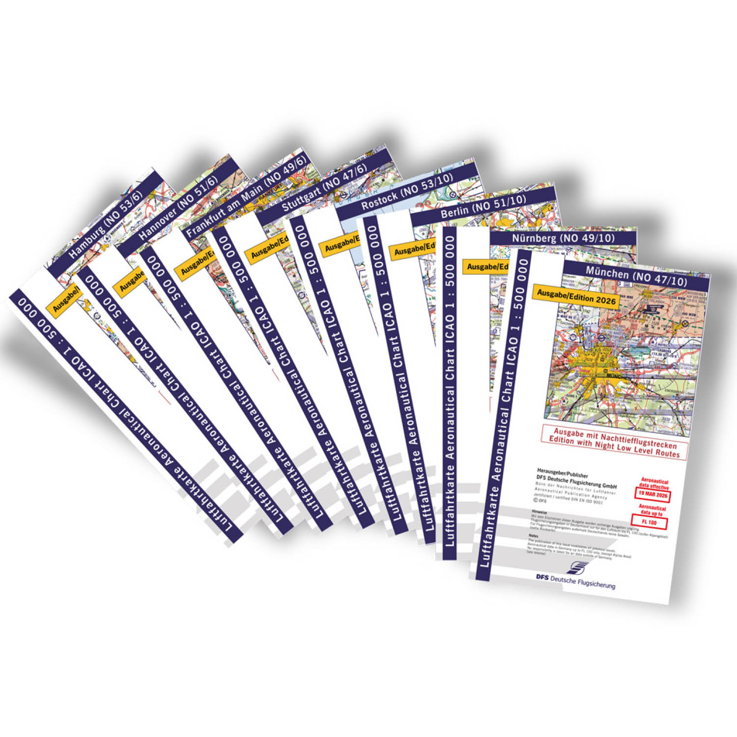 Satz ICAO Motorflugkarten Deutschland 2026 - NTFS, gefaltet, ohne Folie