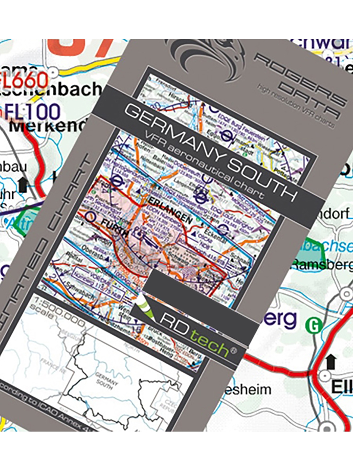 Deutschland Süd - Rogers Data VFR Karte, 1:500.000, laminiert, gefaltet, 2024