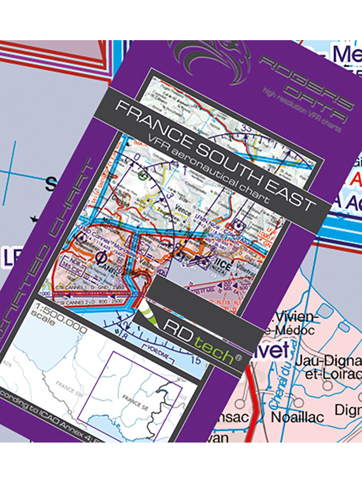 France South-East - Rogers Data VFR Chart, 1:500,000, laminated, folded, 2024