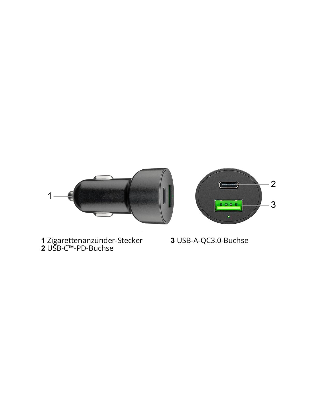 Comount Kfz-Ladeadapter, Dual USB A/C Zigarettenanzünder-Buchse
