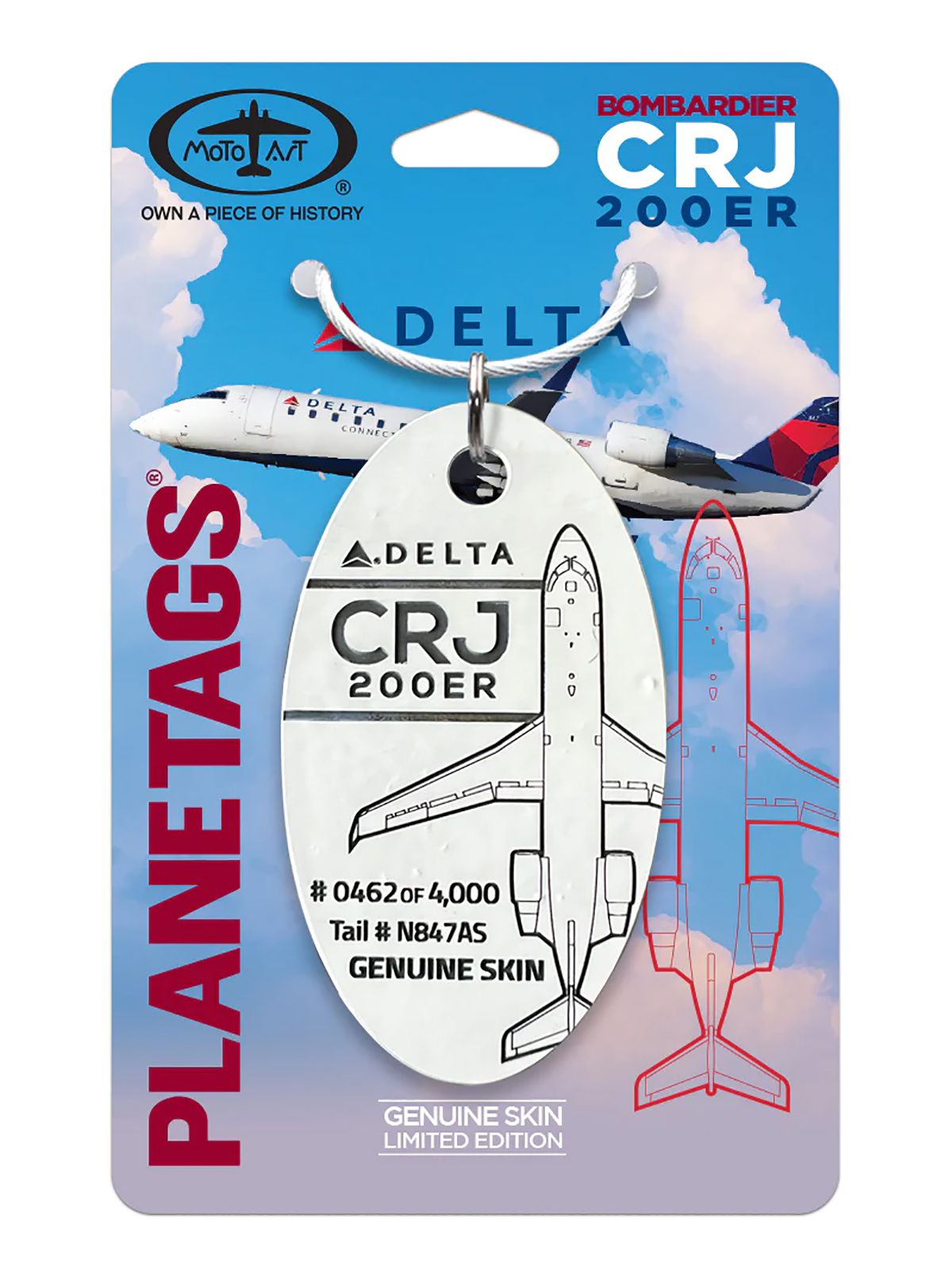 PlaneTags Key Fob - Delta Air Lines CRJ 200 (N847AS), white