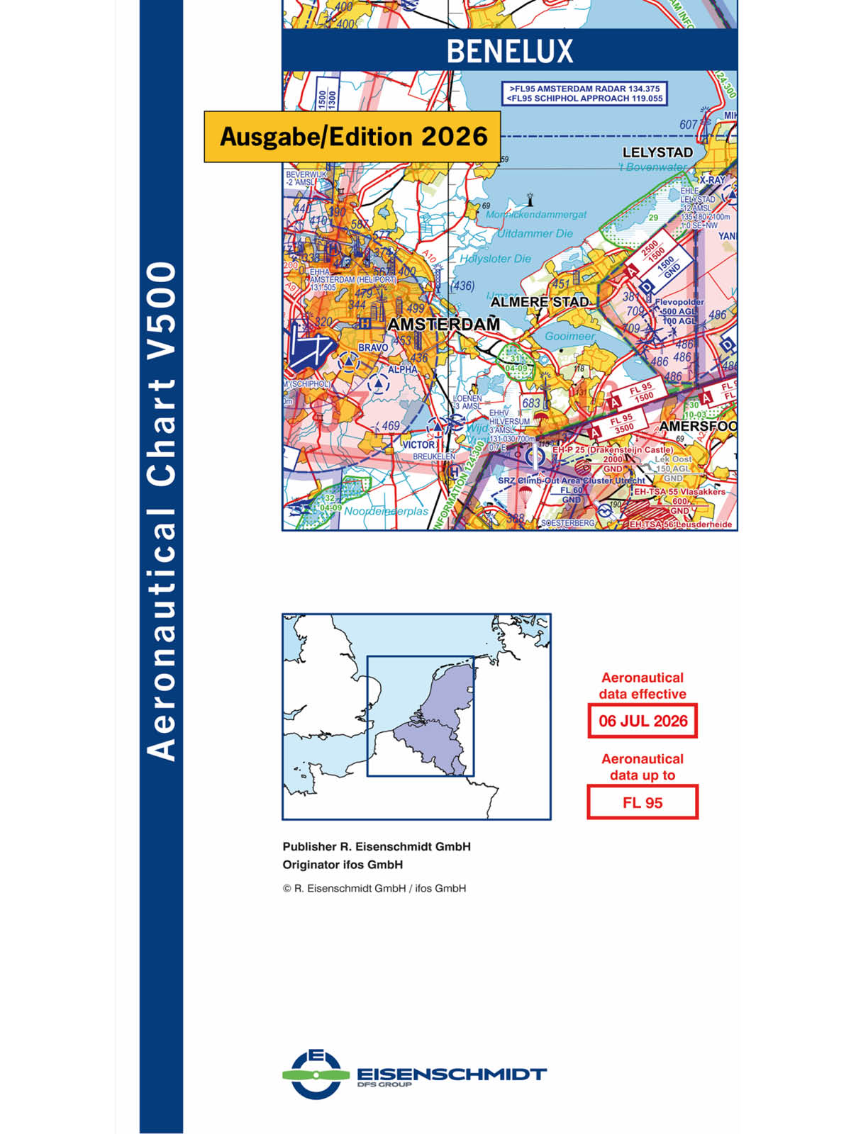 BeNeLux V500 VFR-Karte 2026 - Papier, gefaltet