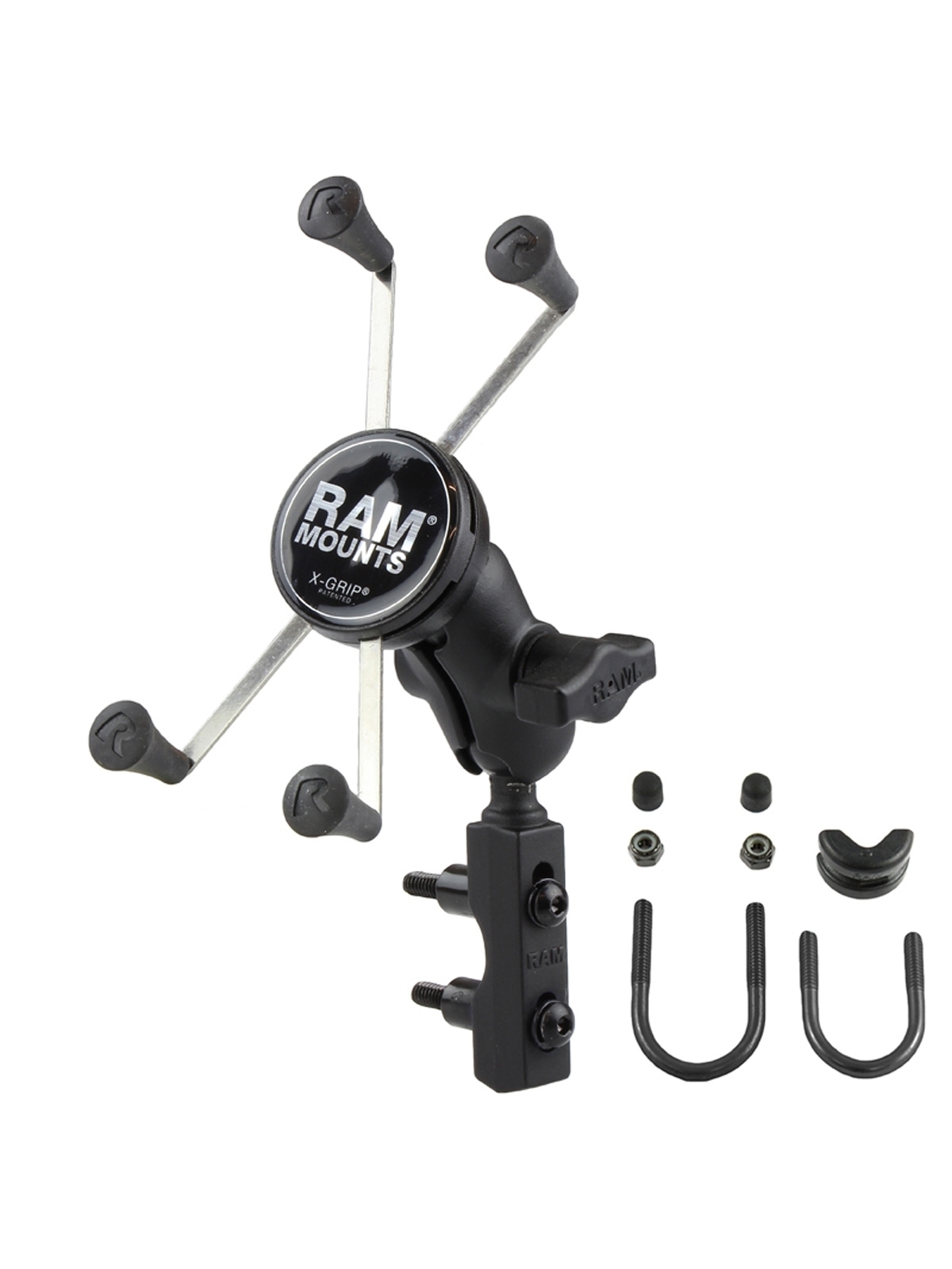 RAM Mounts Motorradhalterung mit X-Grip Universal Halteklammer für große Smartphones (Phablets) - Basisbefestigung (Lenker/Bremse/Kupplung), kurzer Ve