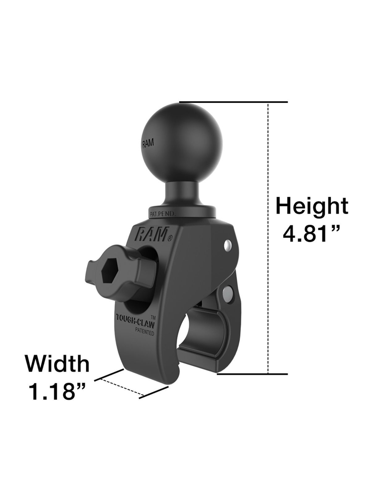 RAM Mounts Tough-Claw Halteklammer (klein) mit Feststellschraube - Verbundstoff, C-Kugel (1,5 Zoll), im Polybeutel