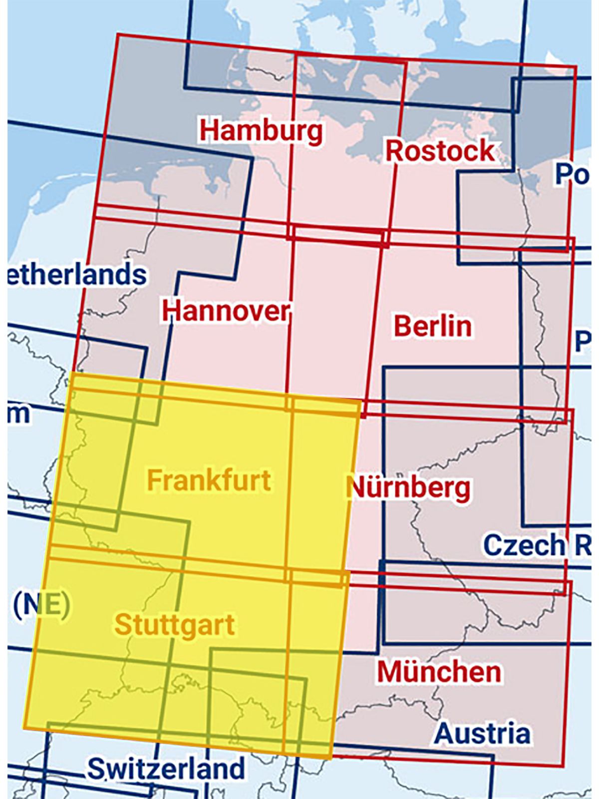 Frankfurt / Stuttgart - Zusammengesetzte ICAO Karte mit Folie