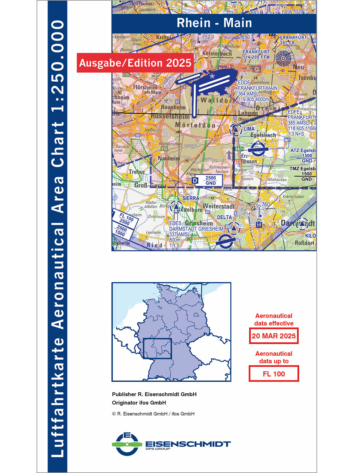 Rhein-Main ICAO Karte Motorflug 2025 ohne Folie - 1:250.000