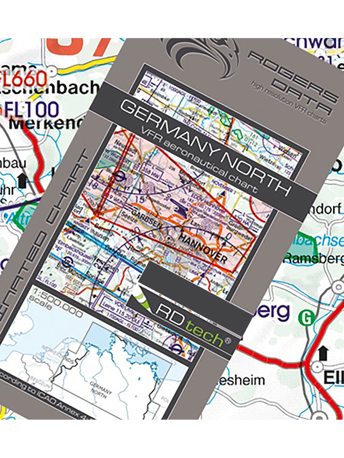 Deutschland Nord - Rogers Data VFR Karte, 1:500.000, laminiert, gefaltet, 2024