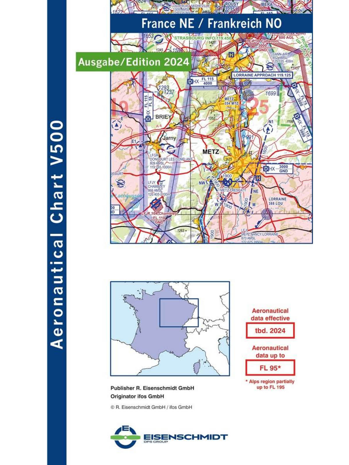 Frankreich Nordost V500 VFR-Karte - Papier, gefaltet, 2024