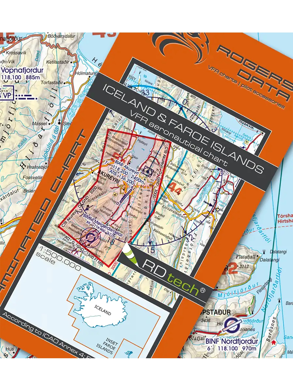 Island & Färöer - Rogers Data VFR Karte, 1:500.000, laminiert, gefaltet, 2024
