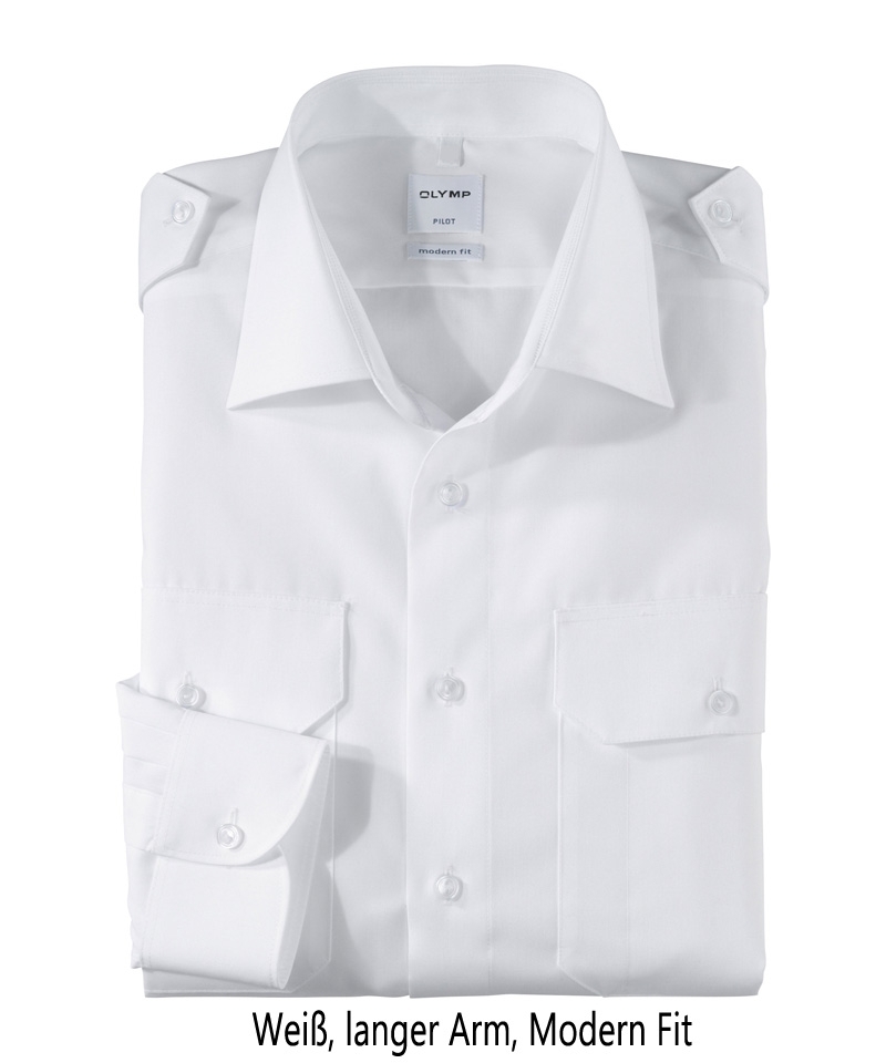 Pilotenhemd weiß - langer Arm, tailliert, modern fit, Größe 46