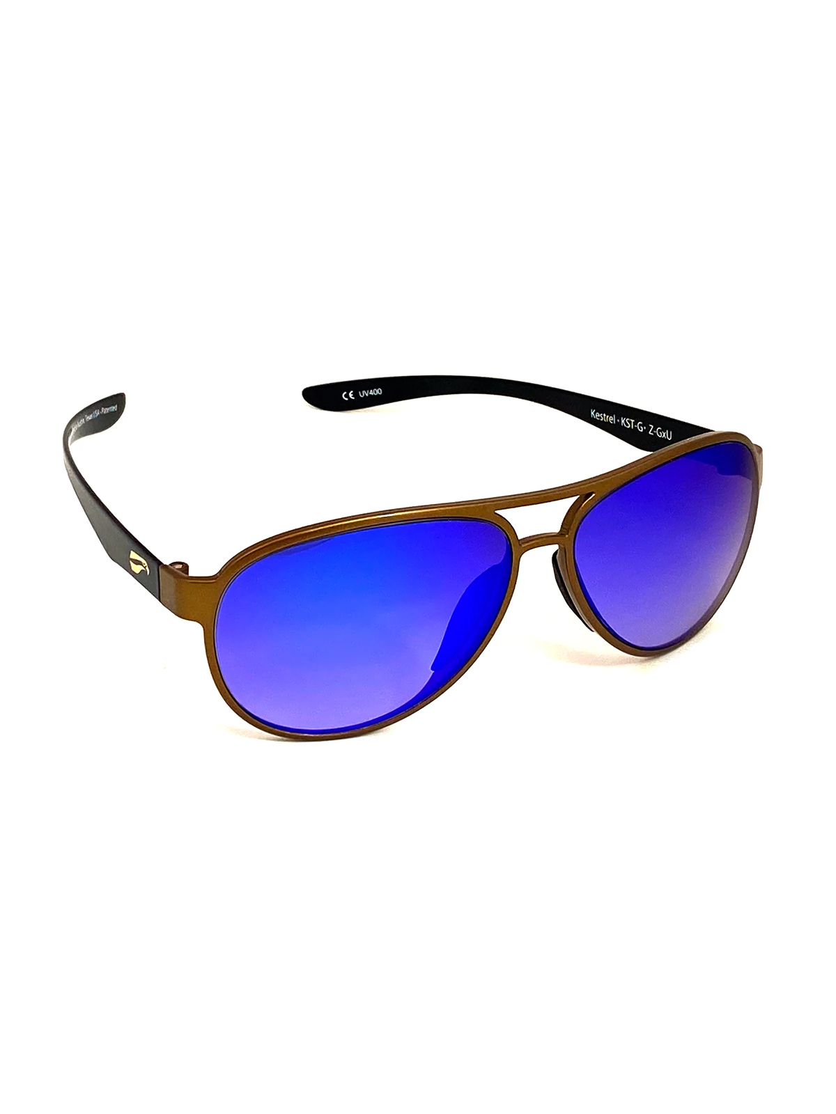 Flying Eyes Sonnenbrille Cooper Narrow (Kestrel) - Rahmen goldfarben mit schwarzen Bügeln, Linsen saphirfarben (verspiegelt, Verlauf)