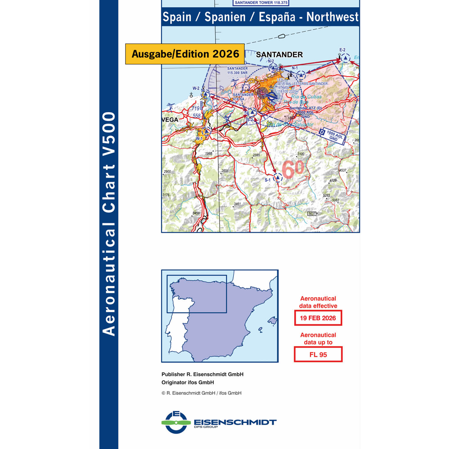 Spanien Nordwest 2026 - V500 VFR-Karte, Papier, gefaltet