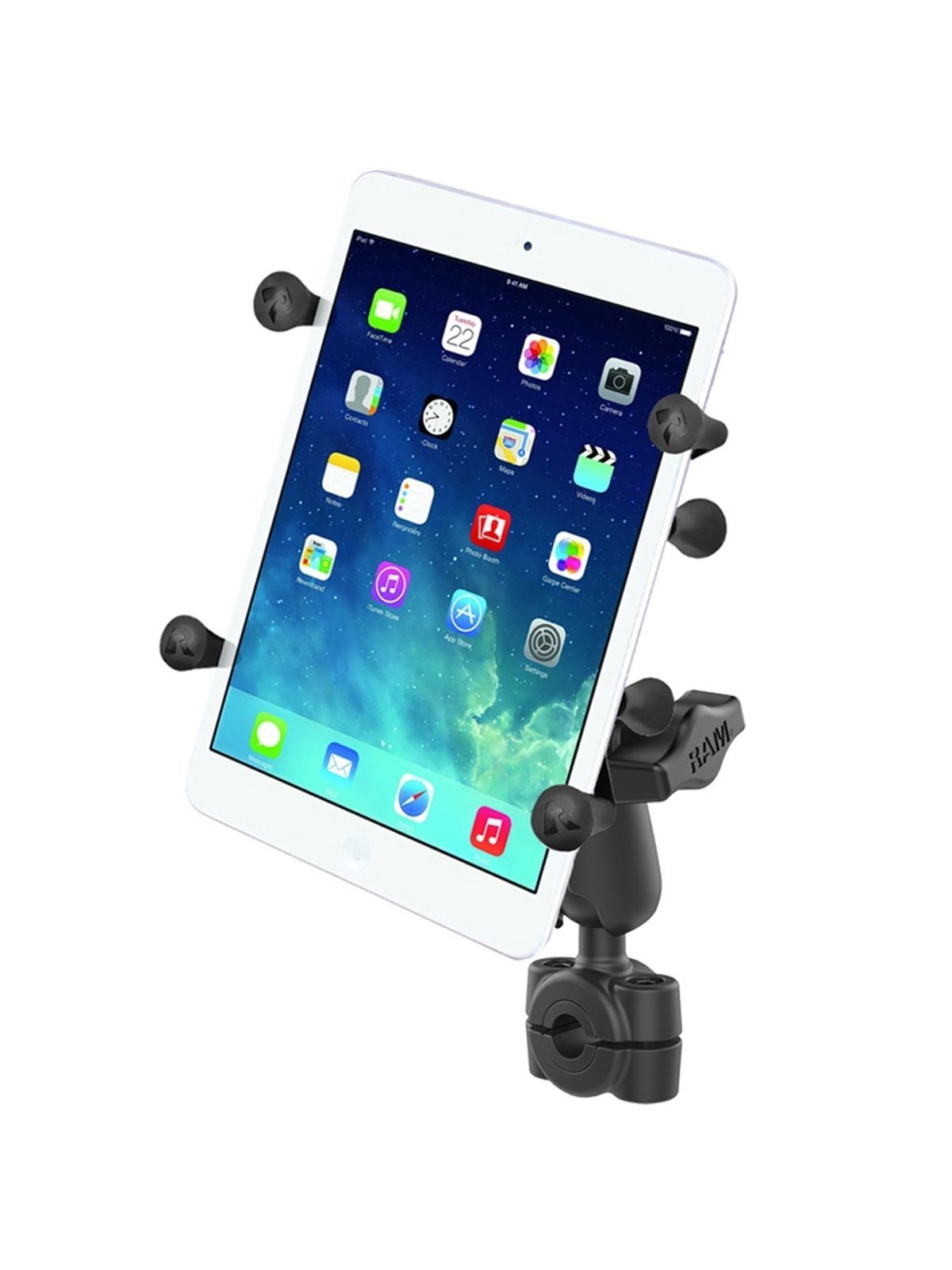 RAM Mounts X-Grip Motorrad-Halterung für Tablets (7 Zoll) - B-Kugel (1 Zoll), Torque-Schraubklemme (Durchmesser 9,5-15,8 mm), mittlerer Verbindungsarm