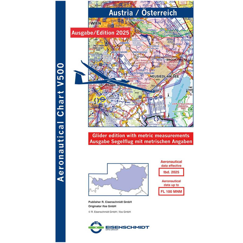 Austria V500 VFR Glider Chart - paper, folded