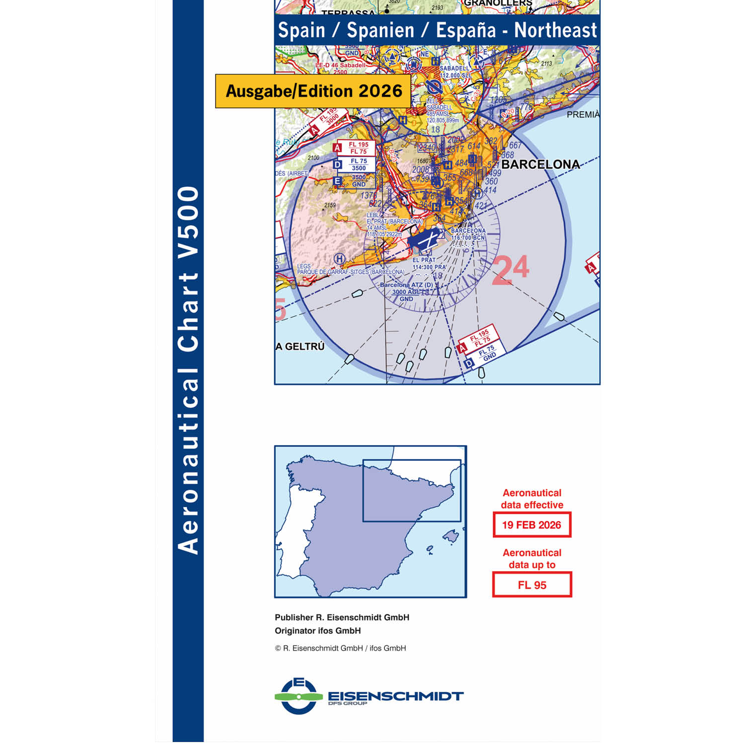 Spanien Nordost 2026 - V500 VFR-Karte, Papier, gefaltet