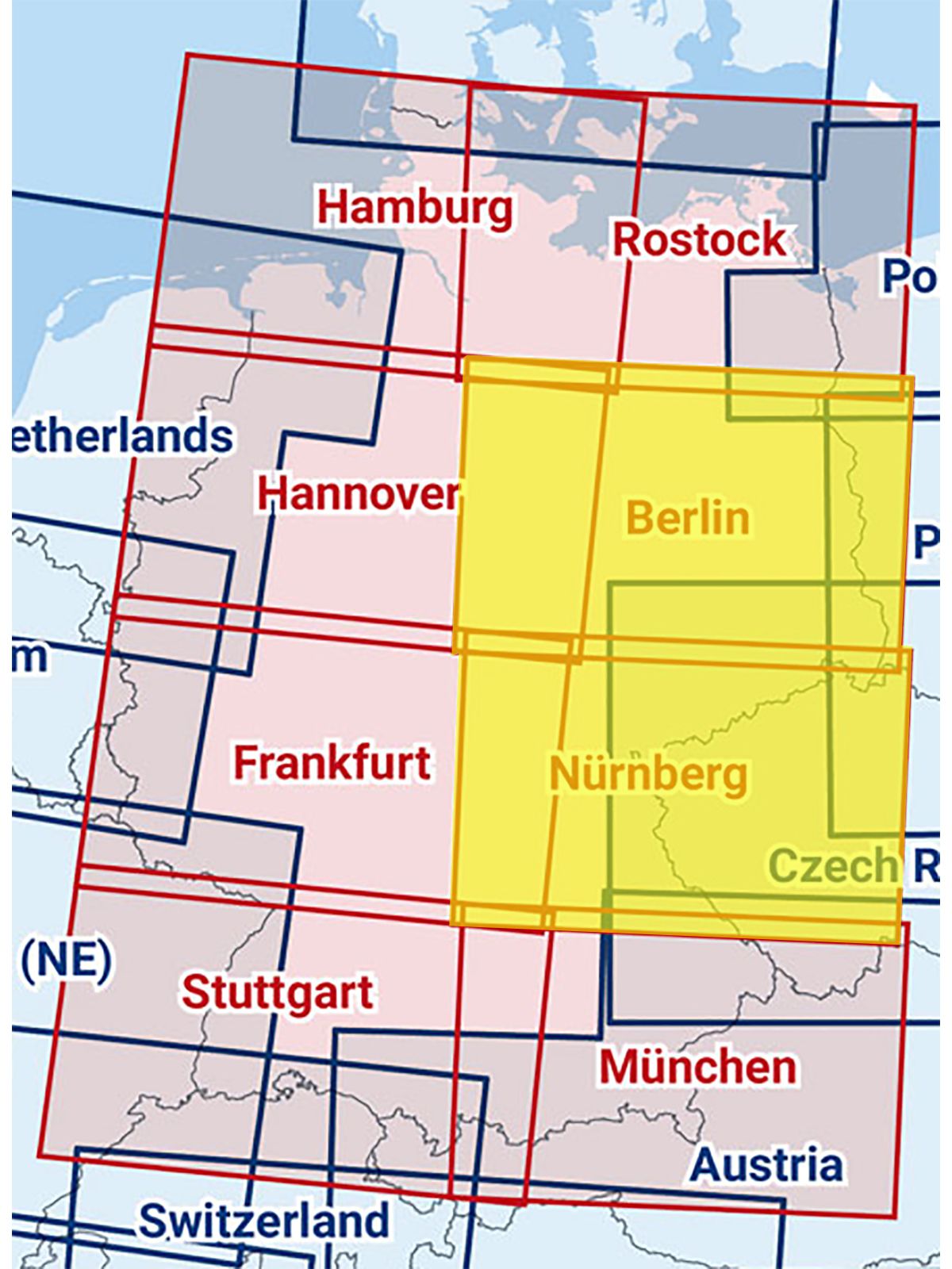 Berlin / Nürnberg - Zusammengesetzte ICAO Karte mit Folie, 2024