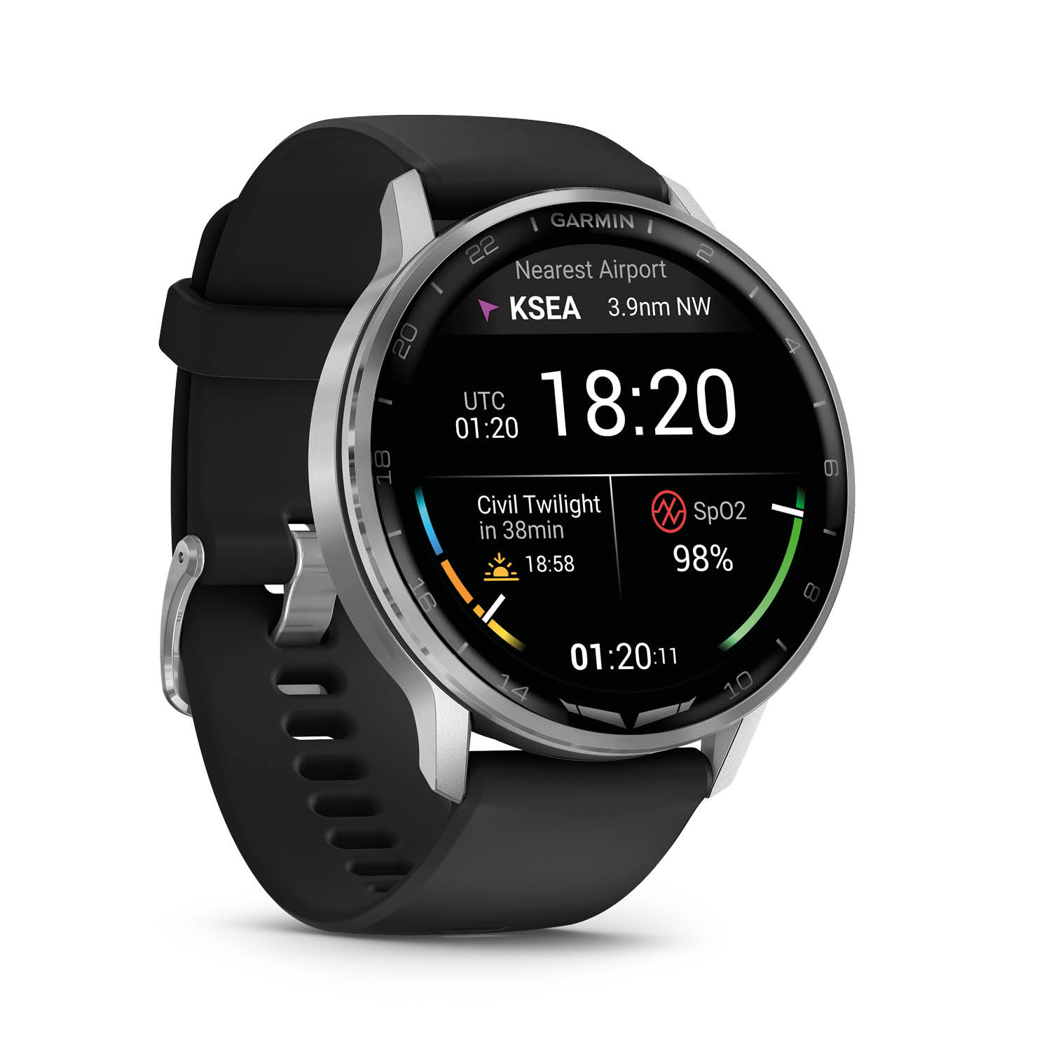 Garmin D2 Air X15 Aviator Smartwatch - Armband schwarz, Gehäuse silberfarben