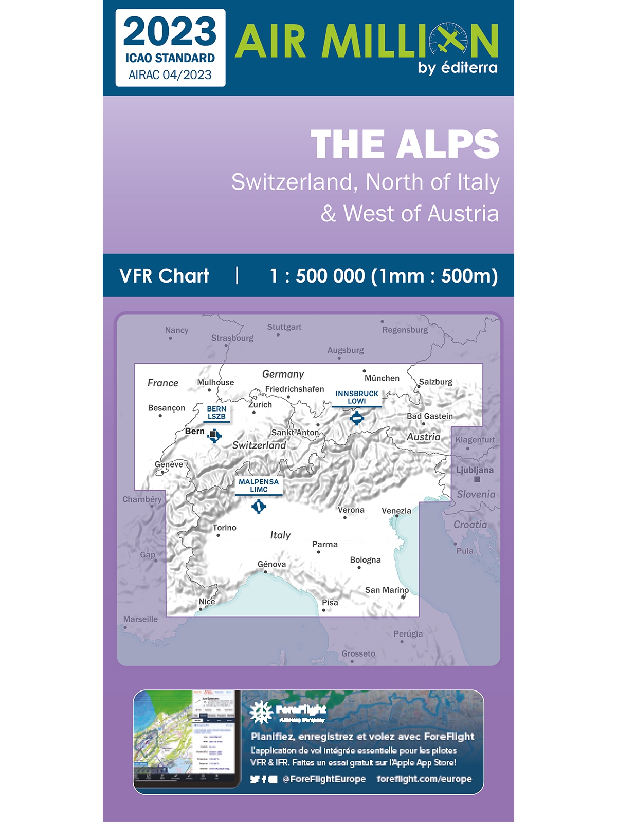 The Alps - Air Million Zoom VFR-Karte 1:500.000, gefaltet, 2023