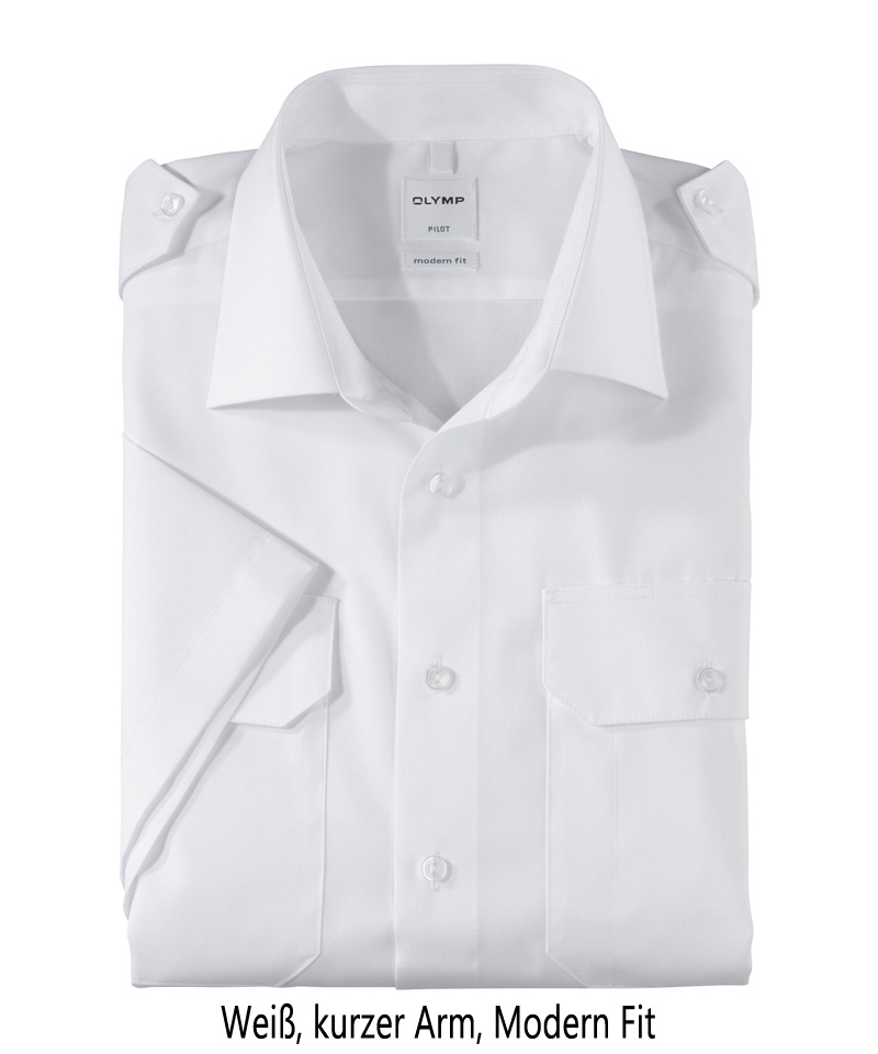 Pilotenhemd weiß - kurzer Arm, tailliert, modern fit, Größe 45
