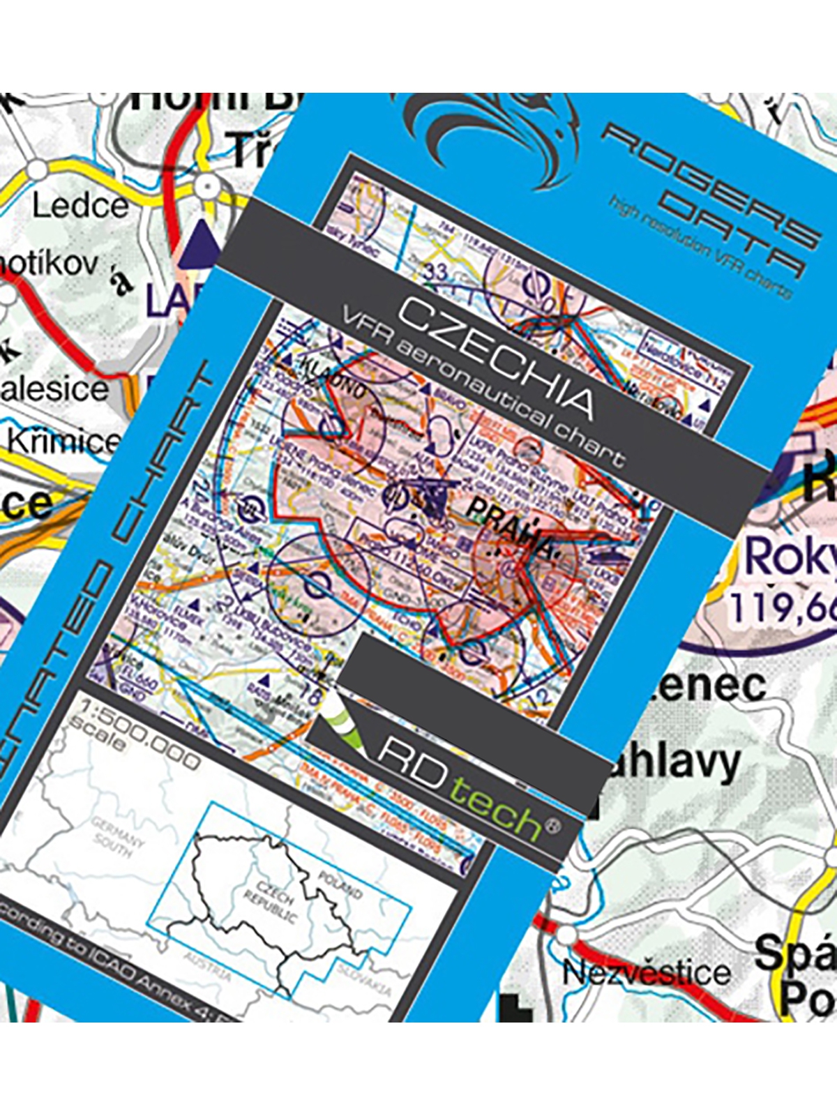 Tschechien - Rogers Data VFR Karte, 1:500.000, laminiert, gefaltet, 2024 Tschechien - Rogers Data VFR Karte, 1:500.000, laminiert, gefaltet, 2024