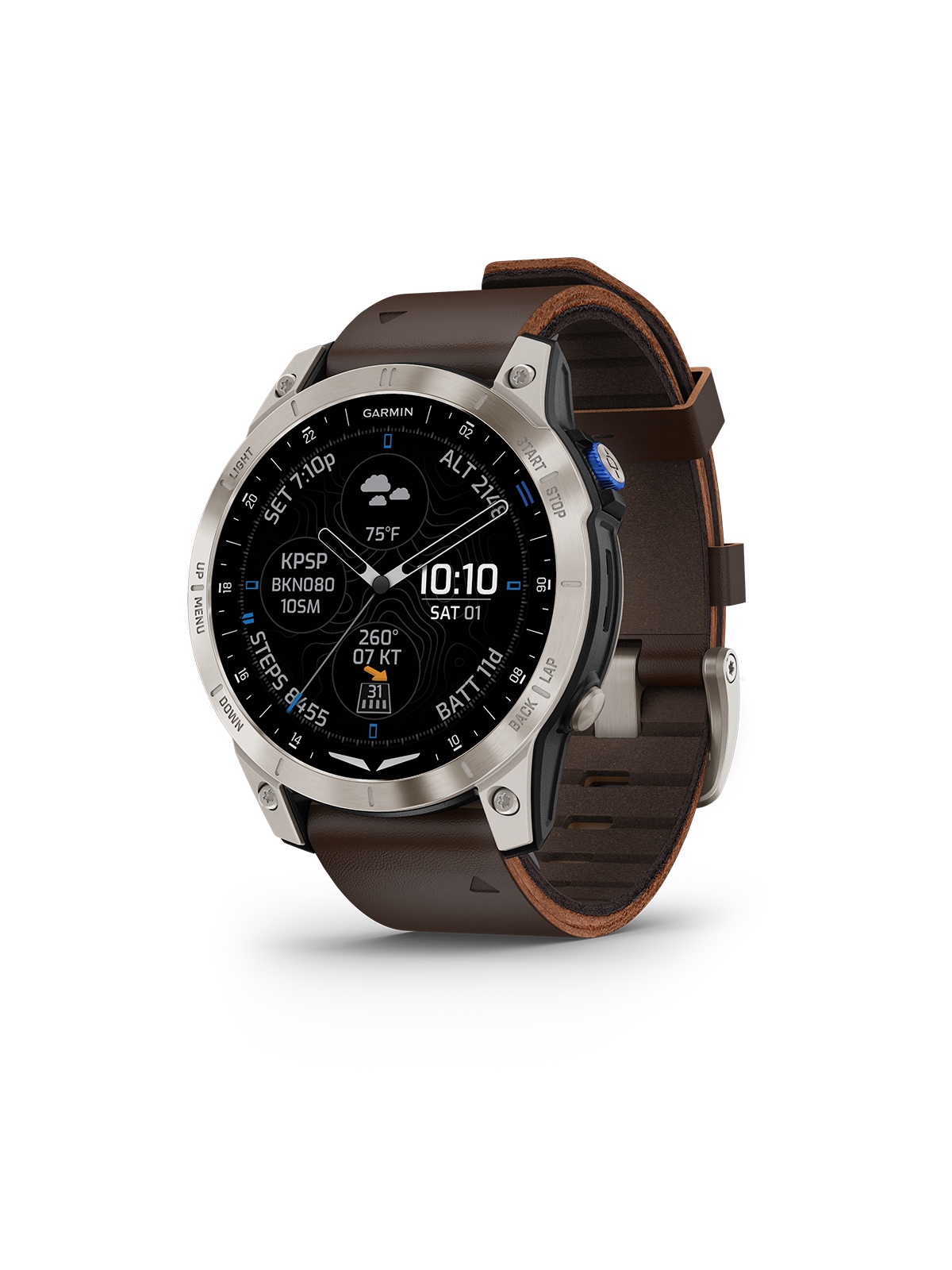 Garmin D2 Mach 1 Aviator Smartwatch - Leather Band (brown), 47 mm AMOLED Touchscreen Display