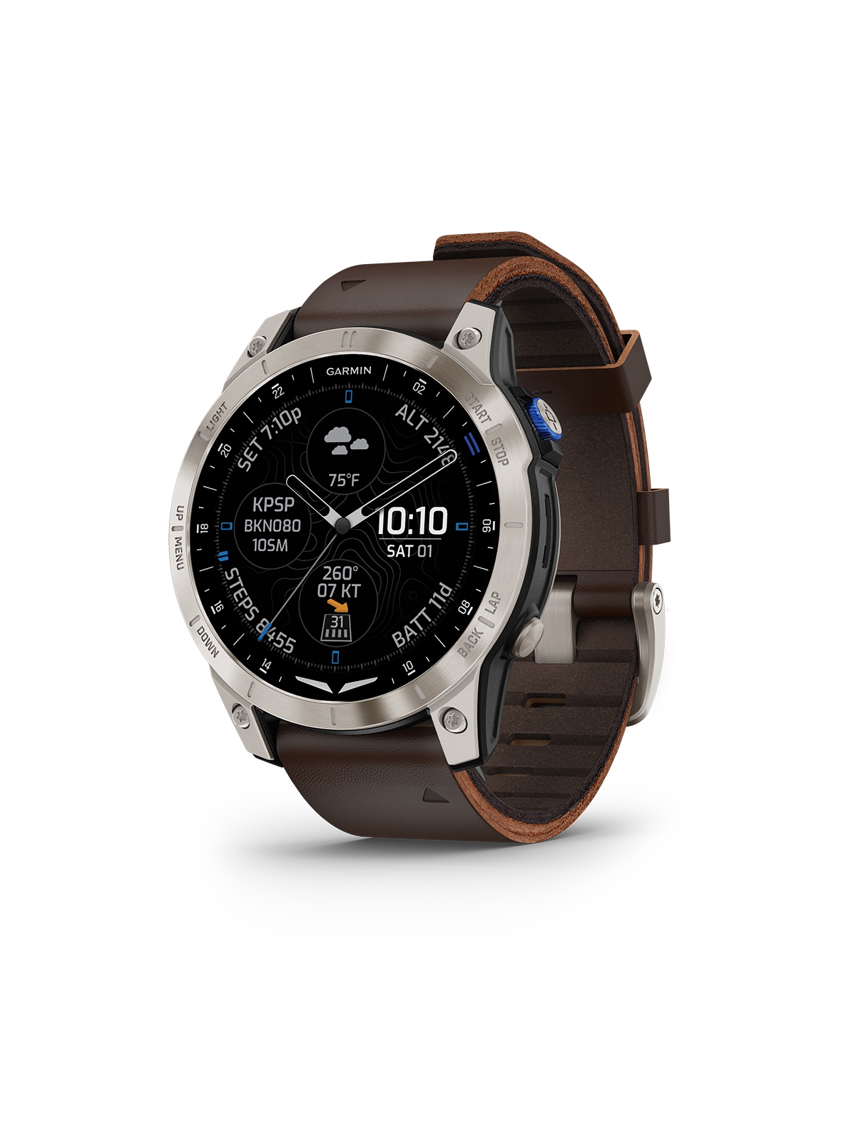 Garmin D2 Mach 1 Aviator Smartwatch - Leather Band (brown), 47 mm AMOLED Touchscreen Display Garmin D2 Mach 1 Aviator Smartwatch - Leather Band (brown), 47 mm AMOLED Touchscreen Display