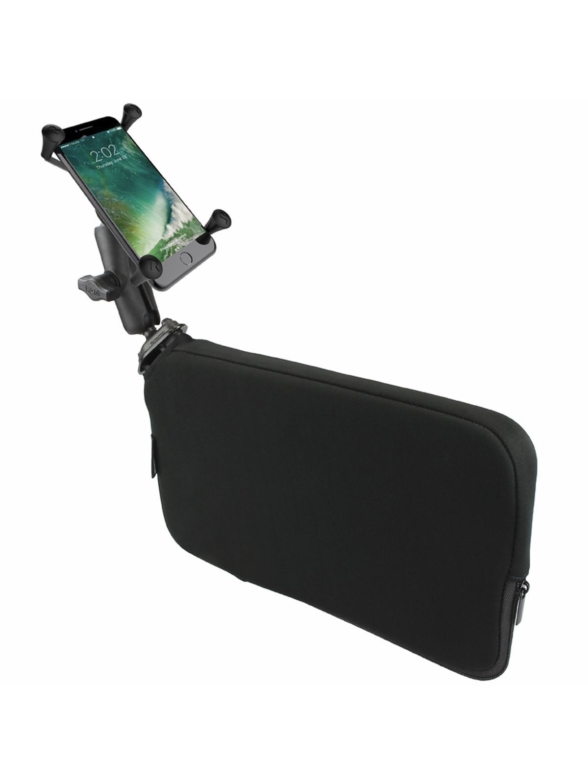RAM Mounts Fahrzeug-Halterung mit X-Grip Halteklammer für Smartphones bis 114,3 mm Breite - B-Kugel (1 Zoll), Tough-Wedge (aufblasbar), mittlerer Verb