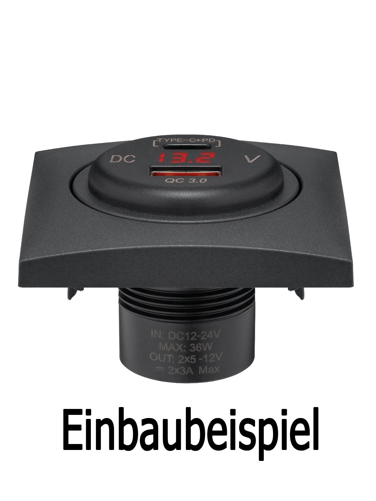 Dual USB-Einbaucharger mit offenen Kabelenden, LED-Anzeige, Kabellänge 150 mm - USB-A / USB-C