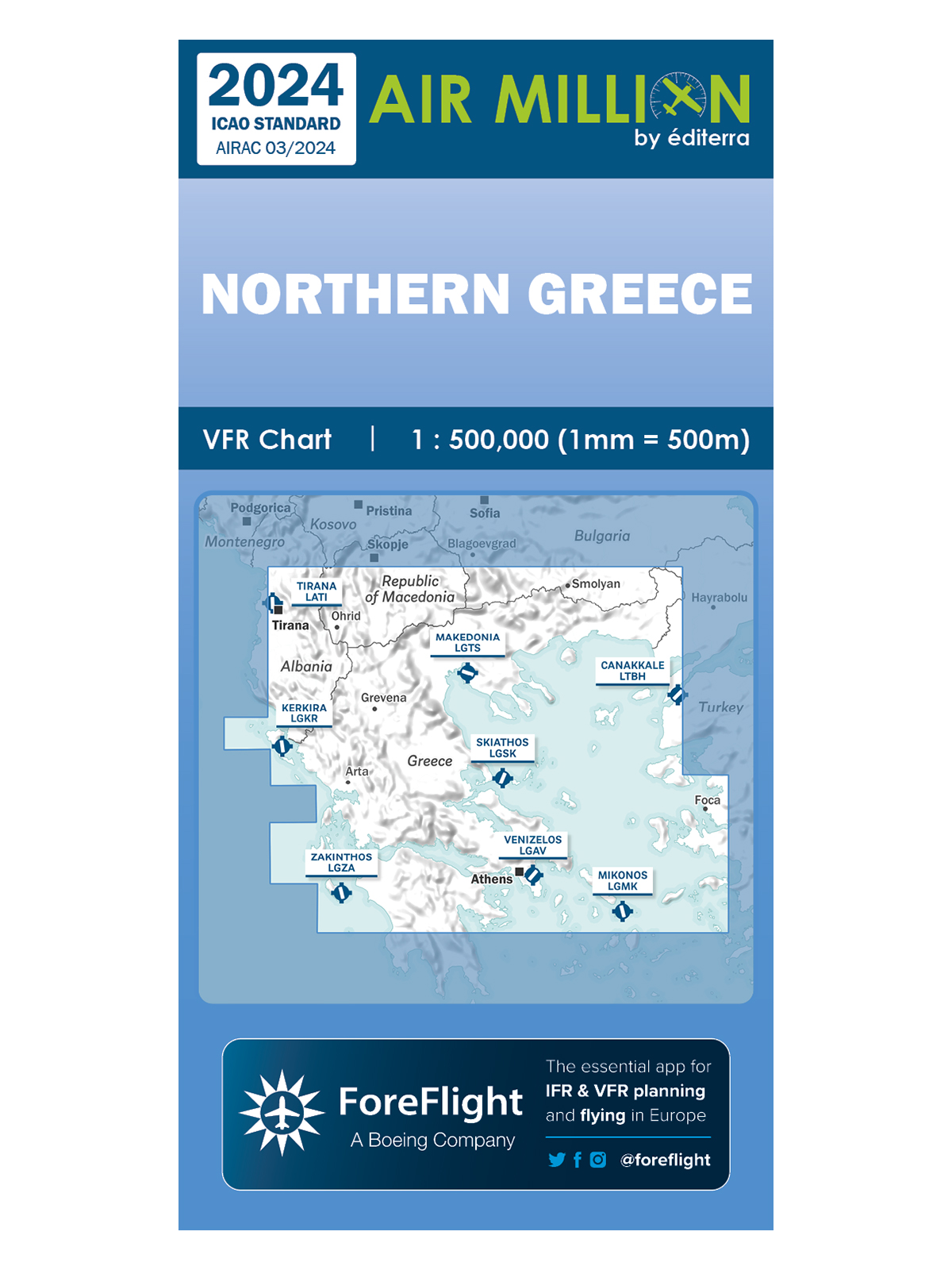 Nord-Griechenland - Air Million Zoom VFR-Karte 1:500.000, gefaltet, 2024