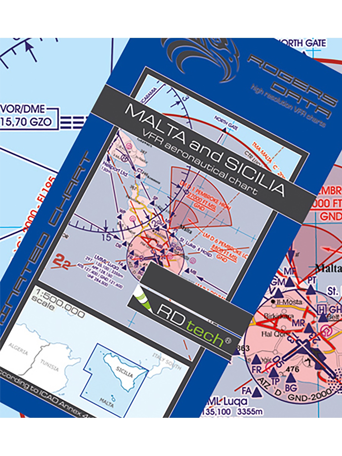 Malta / Sicilia - Rogers Data VFR Chart, 1:500,000, laminated, folded