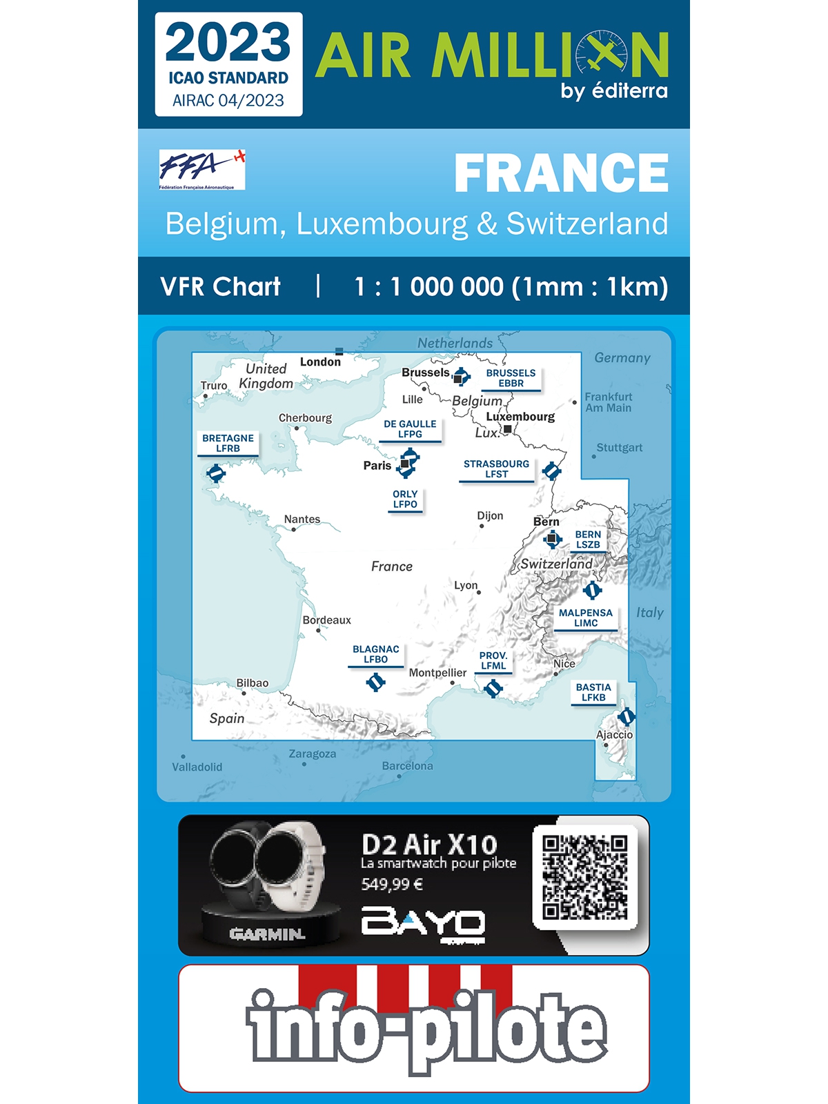 France - Air Million VFR Chart 1:1.000.000, incl. Neighborhood Countries, folded, 2023