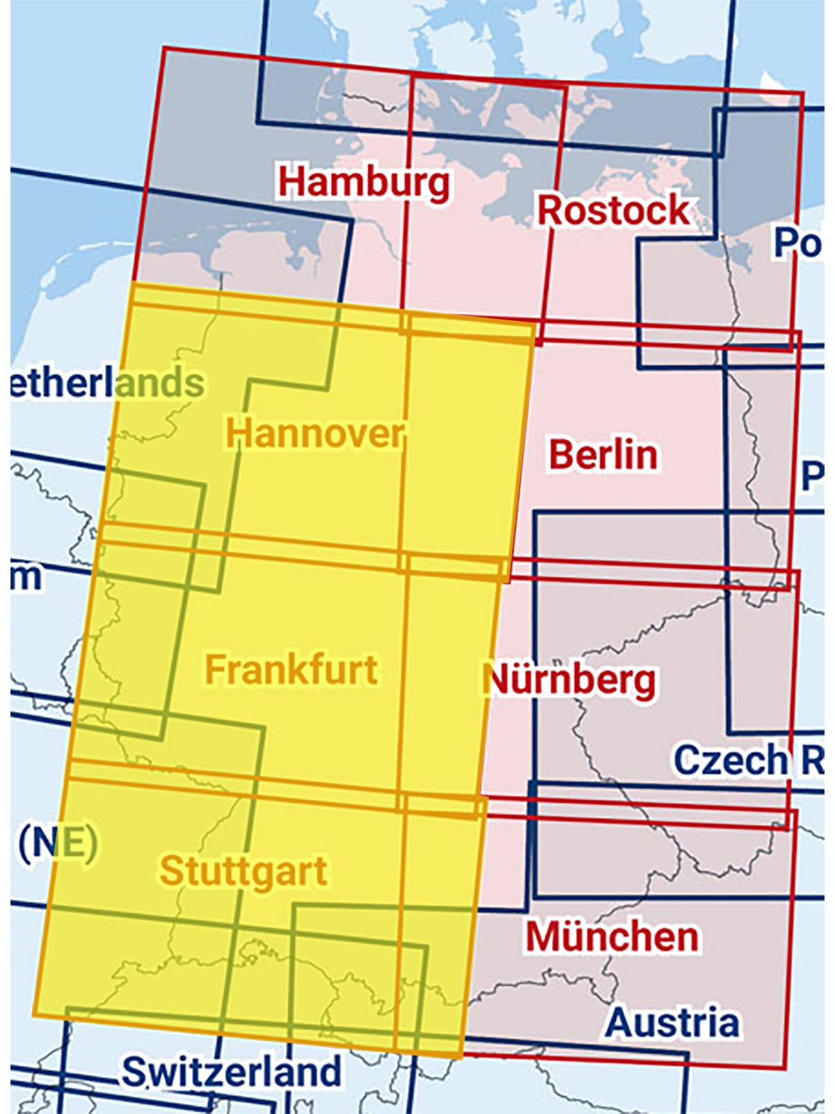 Hannover / Frankfurt / Stuttgart - Zusammengesetzte ICAO Karte mit Folie, 2024