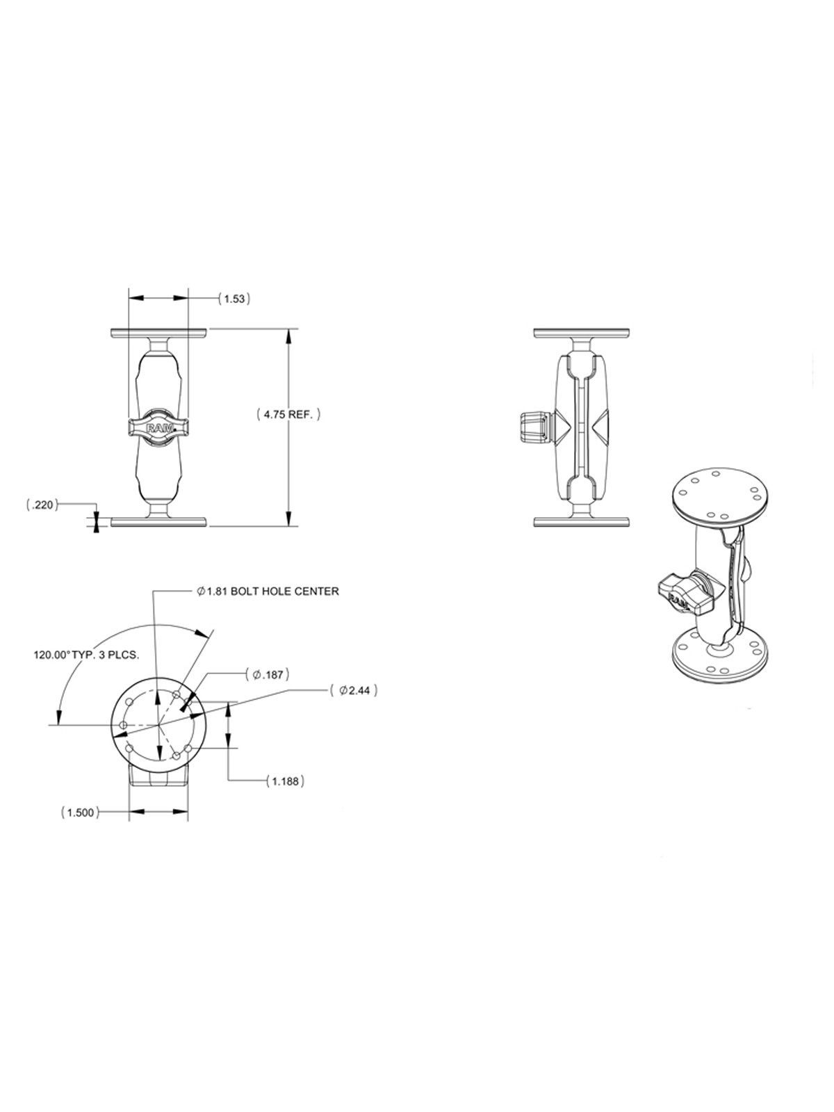 RAM MOUNT W/ HARDWARE FOR GARMIN 7200