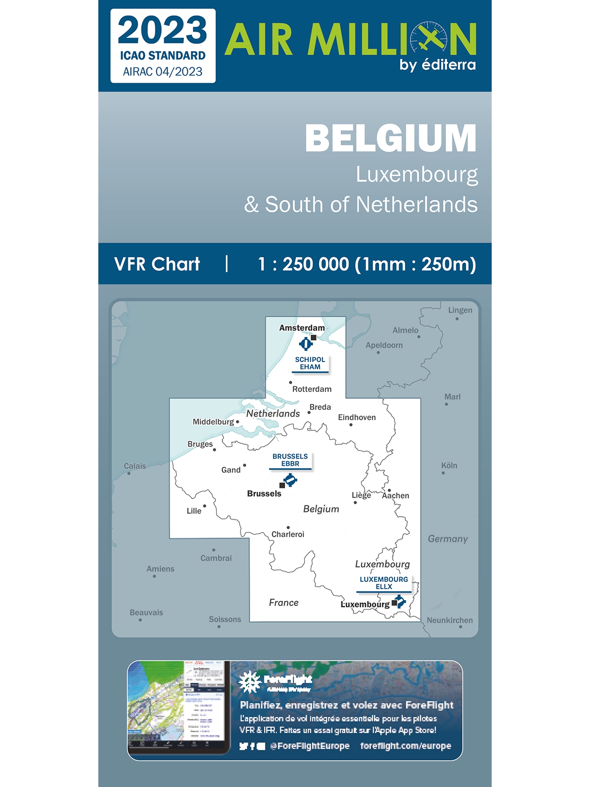 Belgien - Air Million Zoom VFR-Karte 1:250.000, gefaltet, 2023