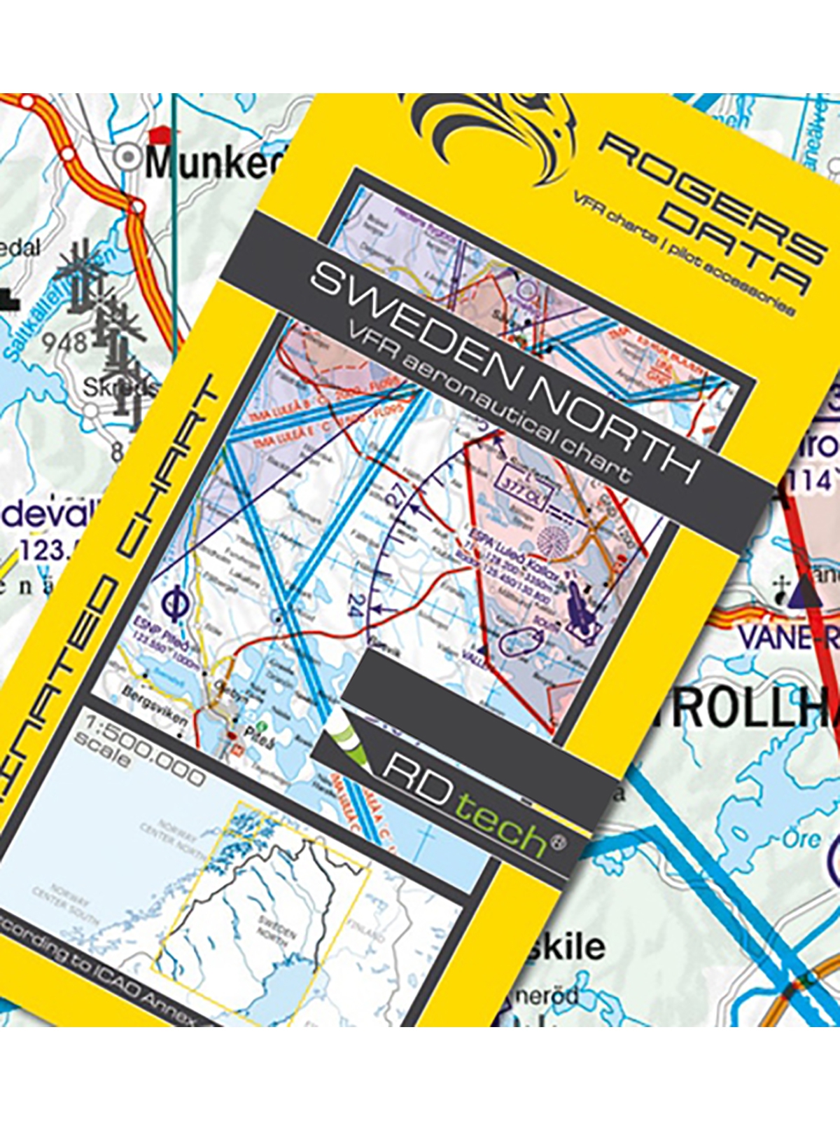 Schweden Nord - Rogers Data VFR Karte, 1:500.000, laminiert, gefaltet, 2024 Schweden Nord - Rogers Data VFR Karte, 1:500.000, laminiert, gefaltet, 2024