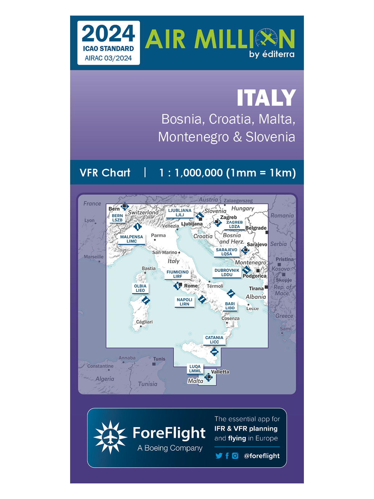 Italien - Air Million VFR-Karte 1:1.000.000, gefaltet, 2024