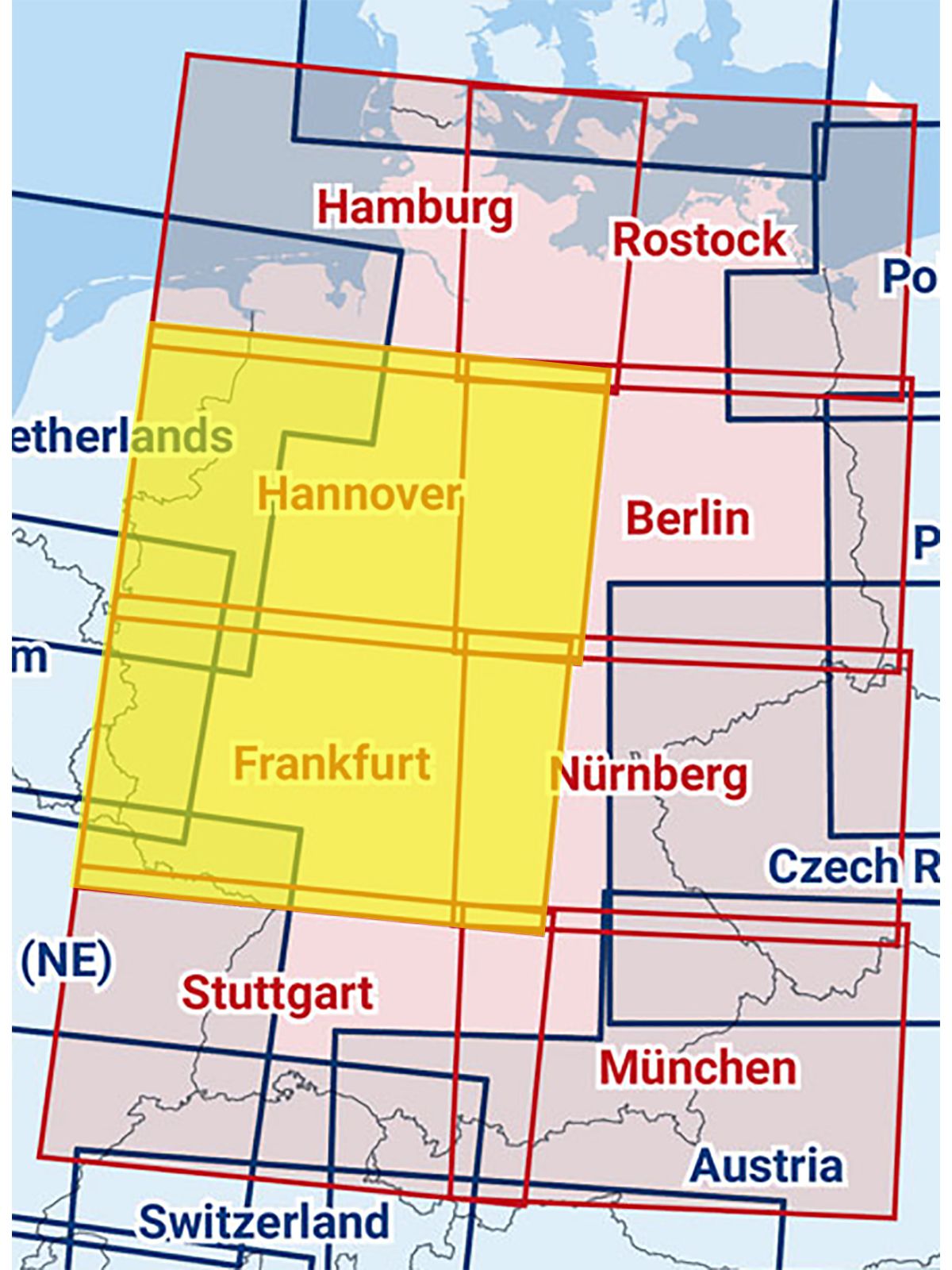 Hannover / Frankfurt - Zusammengesetzte ICAO Karte mit Folie, 2024