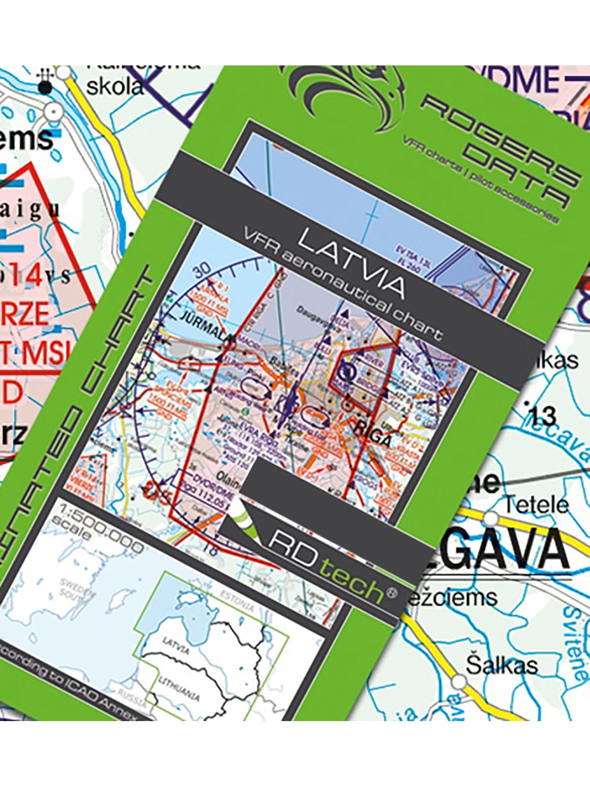 Lettland - Rogers Data VFR Karte, 1:500.000, laminiert, gefaltet, 2024