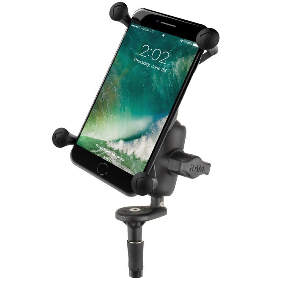 RAM Mounts X-Grip Motorrad-Halterung für Smartphones bis 114,3 mm Breite - B-Kugel (1 Zoll), Lenkerkopf-Adapter, kurzer Verbindungsarm